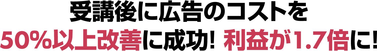 受講後に広告のコストを50%以上改善に成功!利益が1.7倍に!